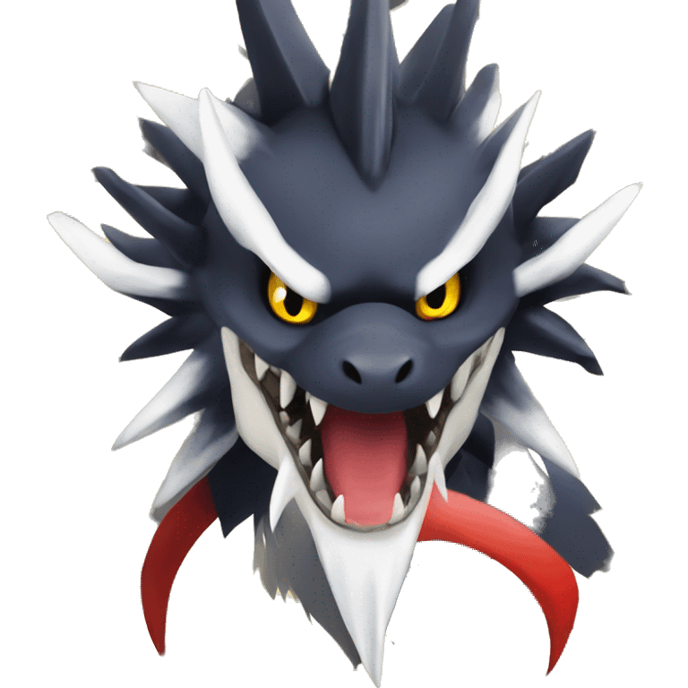 Black Cool Edgy Nargacuga-Garchomp-Absol Fakémon  with White and Red and yellow Edgy markings emoji