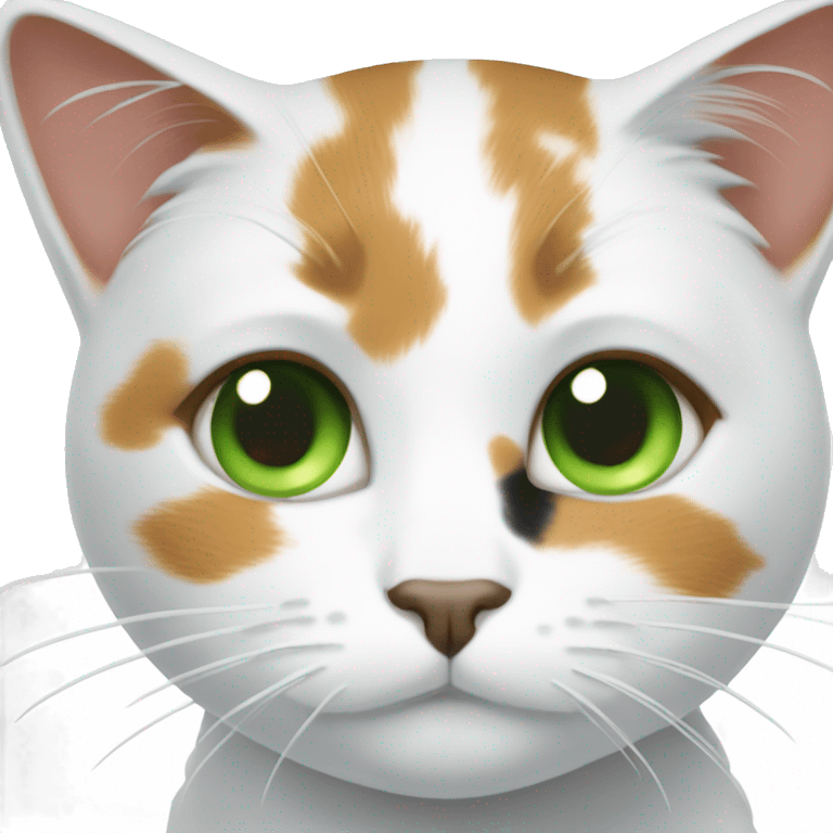 Calico white cat with green eyes emoji