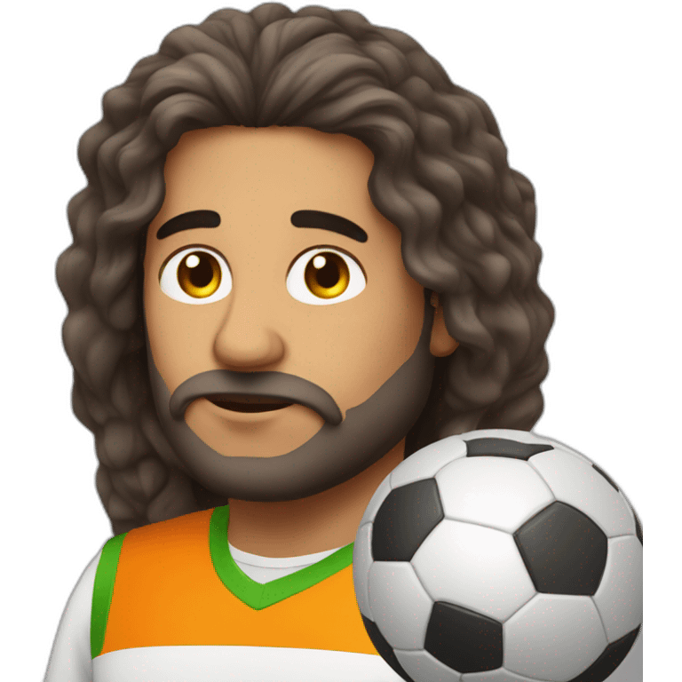 Very Fat arab man with long hair play soccer orange emoji