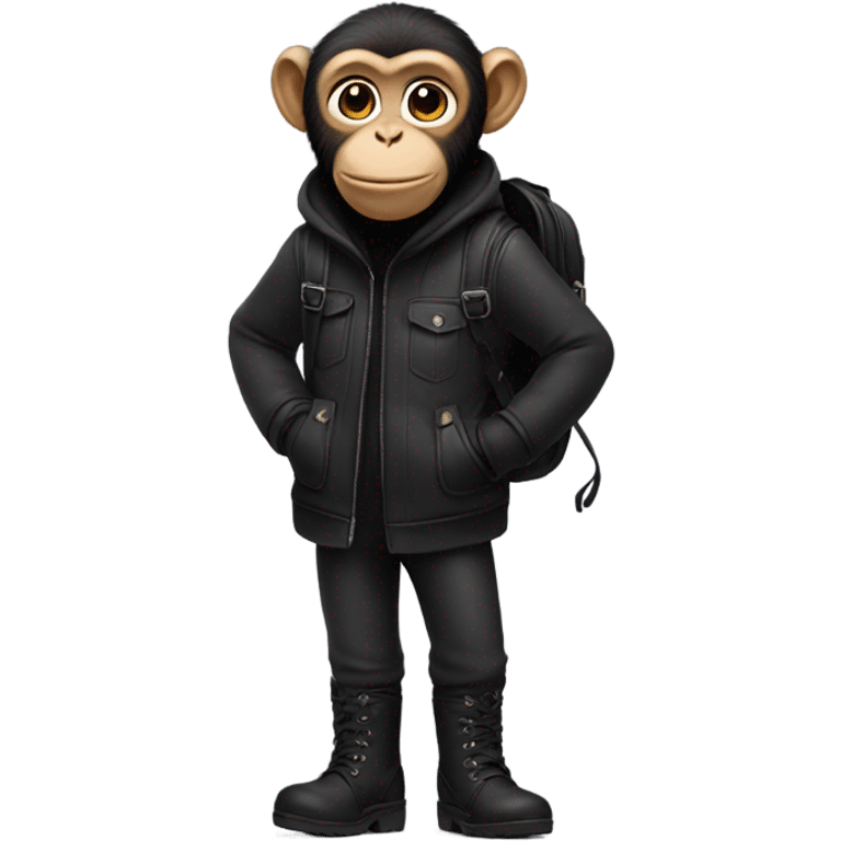 Monkey wearing black ugg boots and a black backpack emoji