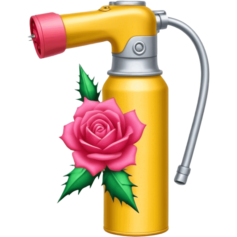 metal pepper spray can with blooming thorny rose emoji