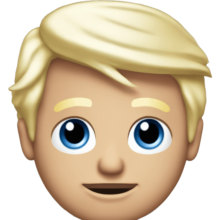 Donald Trump making a silly face with blonde hair blue eyes wearing a blue suit with red tie  emoji