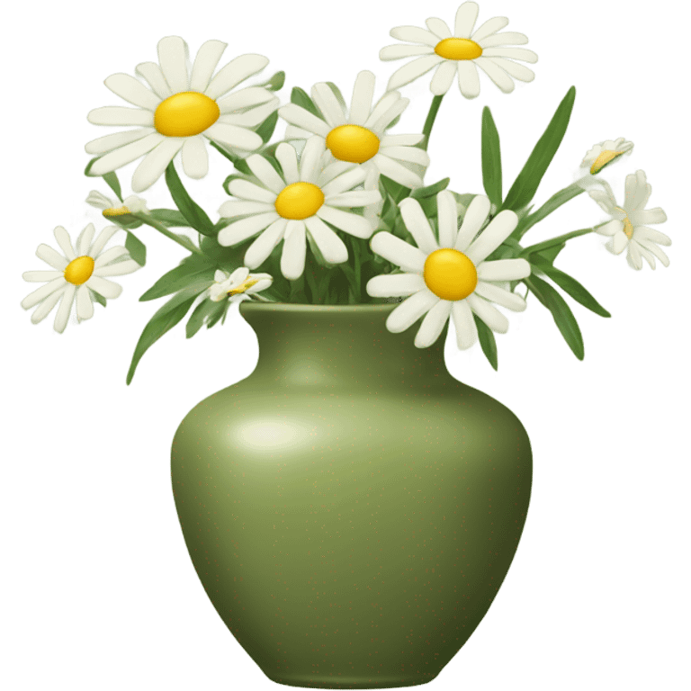 olive green Vase with daisies emoji