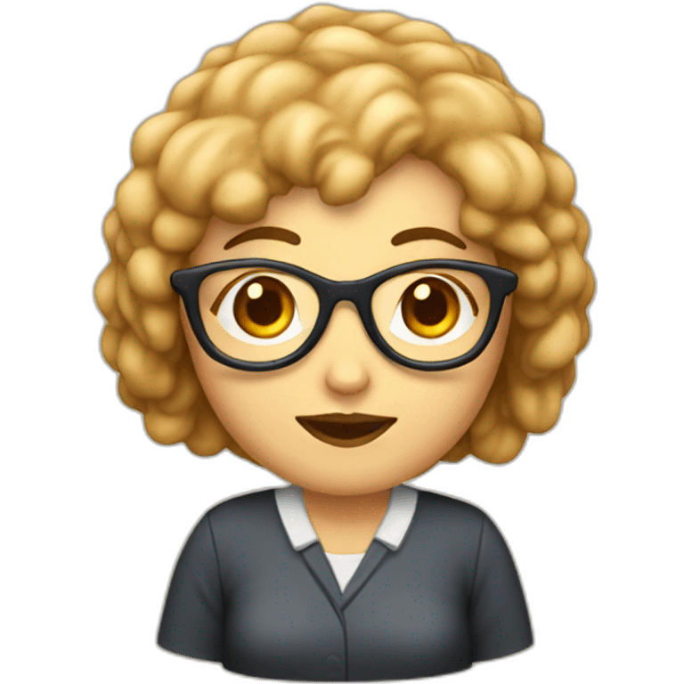 Female teacher with fringe and glasses eating a cookie emoji