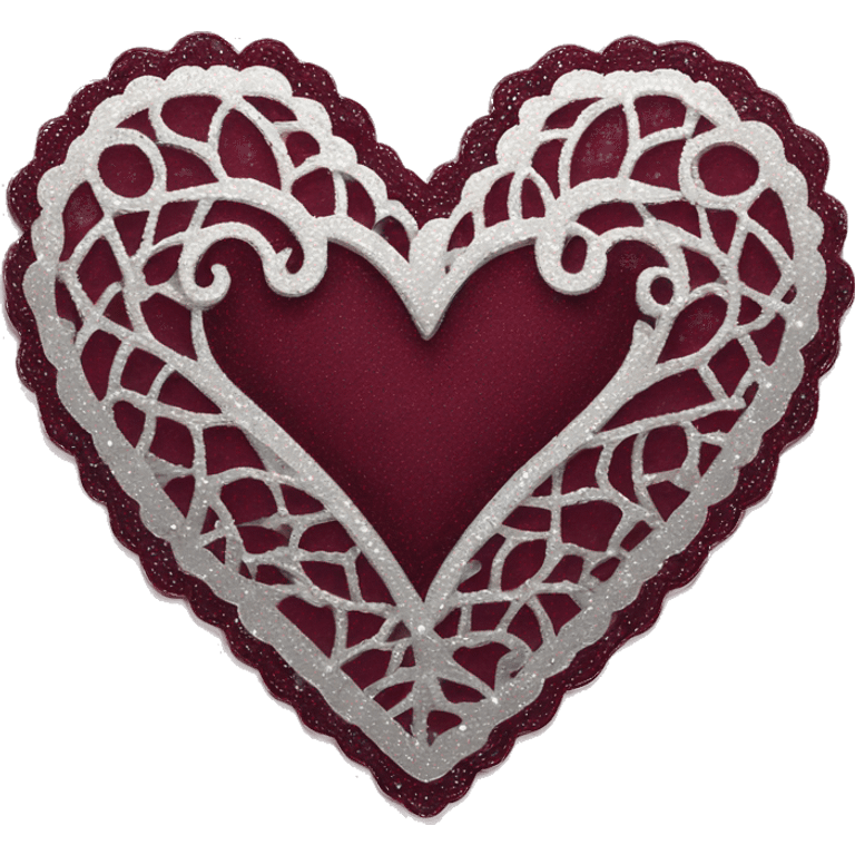 Maroon lace heart with silver sparkles  emoji