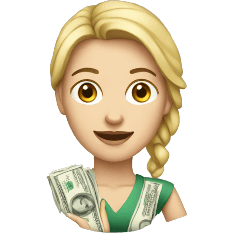 white woman holding 10000 dollars emoji