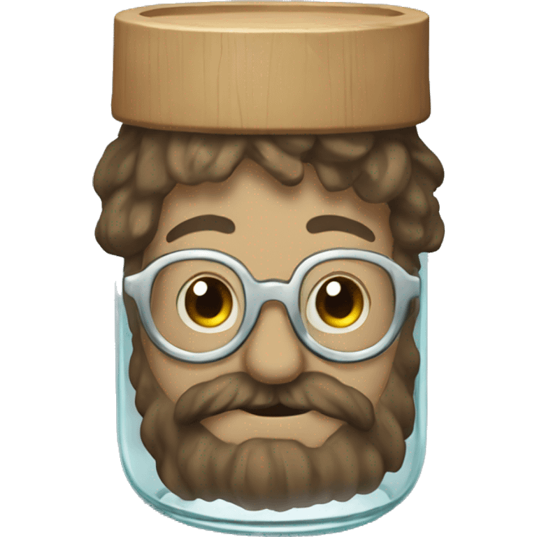 Anthropomorphic glass jar with a beard emoji