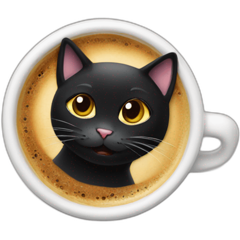 black cat drinking coffee with a heart emoji