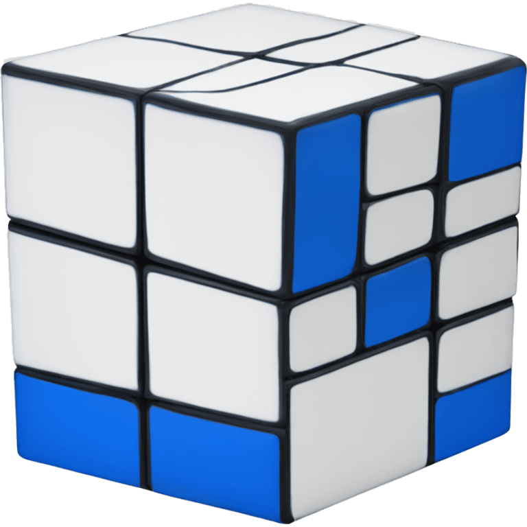 white and blue rubik's cube with book emoji