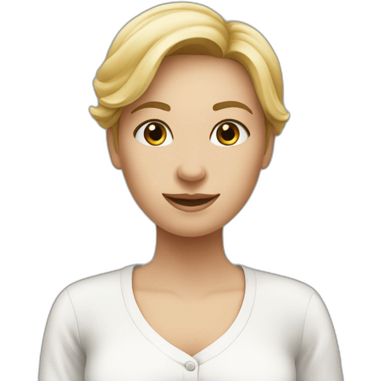 Woman with help clothes (white blouse) saying hello emoji