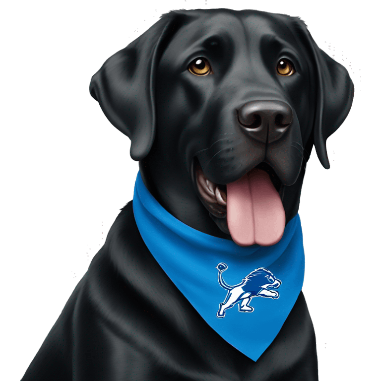 Large Black Lab dog in a Detroit Lions bandana  emoji