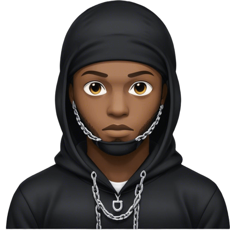 black man with a durage, balaclava and a ch emoji