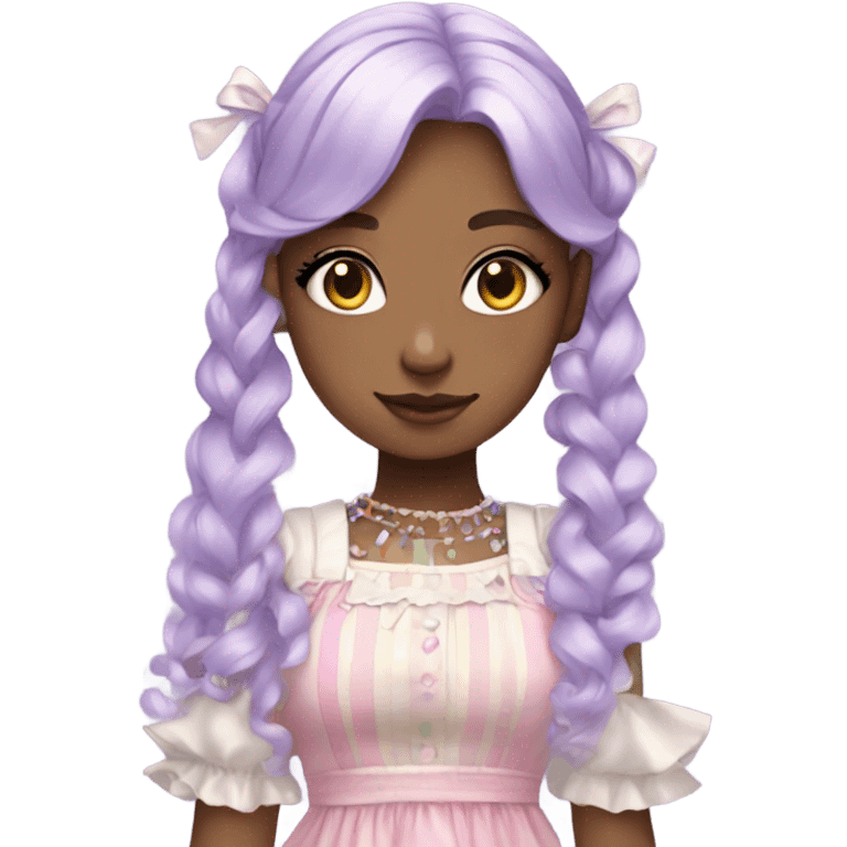 girl with light purple hair wearing a pastel rainbow lolita style dress emoji