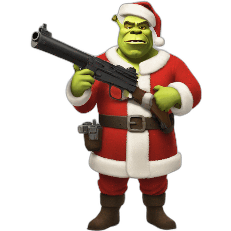 shrek as santa standing with gun emoji