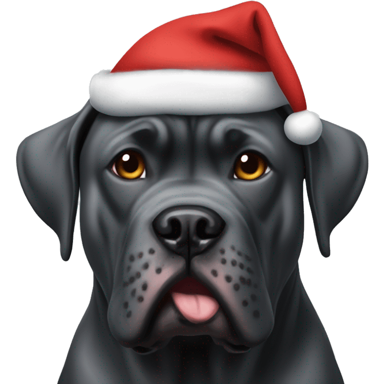 Three cane Corso dogs with Santa hats one black  emoji