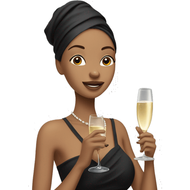 Girl with towel wrapped around her head and body holding a champagne glass in black high heels  emoji