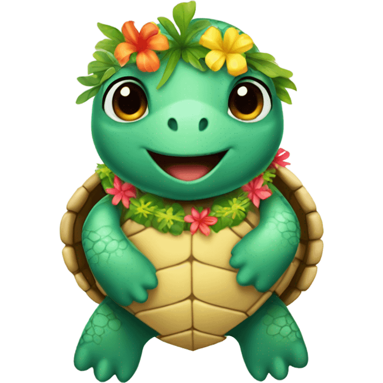 Sea turtle wearing a lei emoji