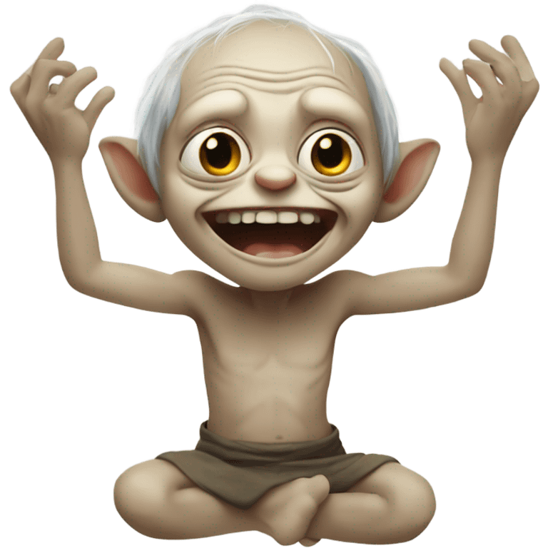 can you make gollum looking happy with his hands in the air emoji