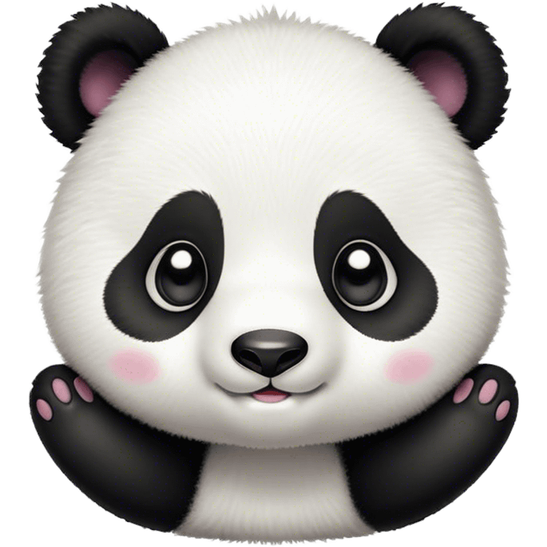 Cinematic Cute Baby Panda Portrait Emoji, Head tilted playfully and inquisitively, featuring an irresistibly fluffy, black and white Fur with an extra dose of cuddliness, round, sparkling eyes filled with boundless curiosity, Simplified yet adorably endearing features, highly detailed, glowing with a warm, friendly glow, high shine, affectionate and playful, stylized with a touch of playful charm, bright and heartwarming, soft glowing outline, capturing the essence of a mischievous yet loving baby panda, so playful it feels like it could tumble out of the screen into your arms! emoji