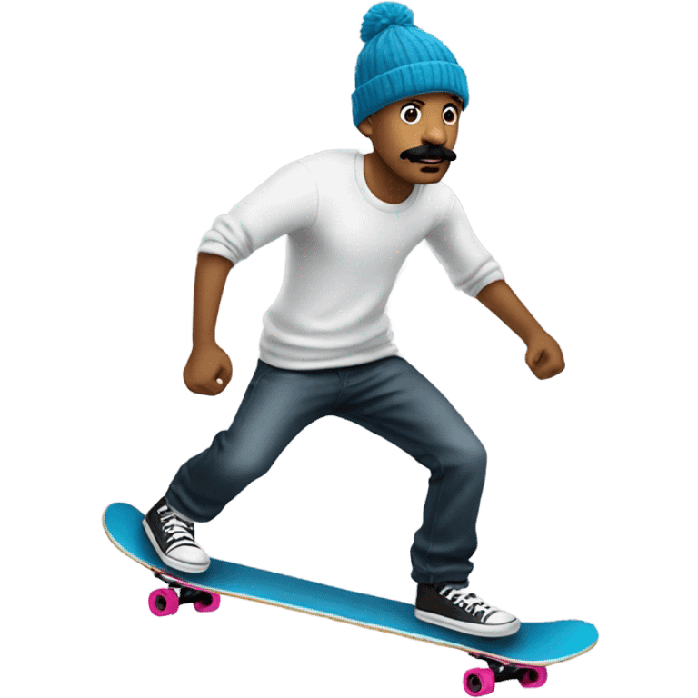 White tall guy with mustache and beanie skateboarding emoji