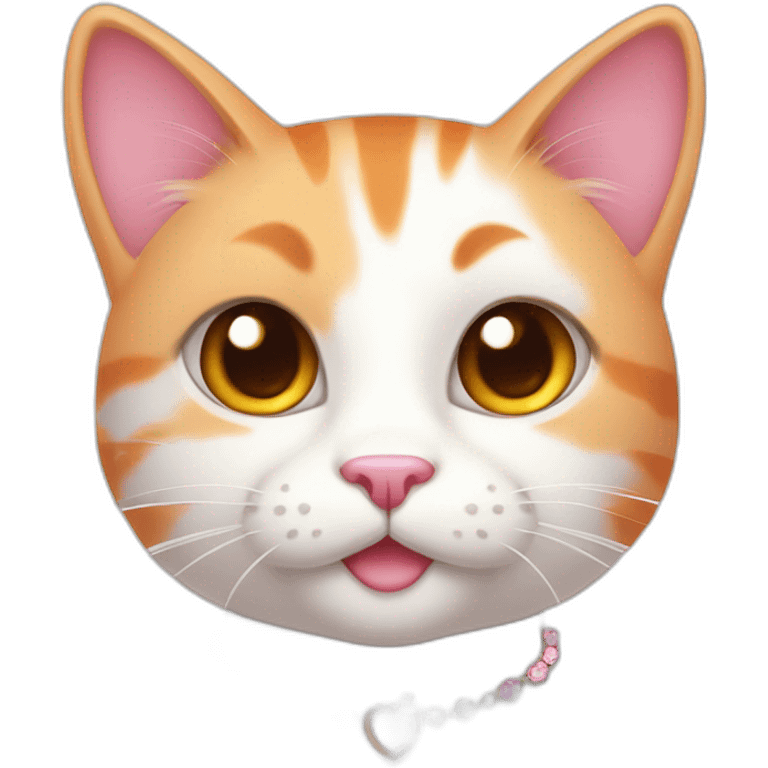 white orange cat cute with a small brown eyes and a paw pink necklace emoji