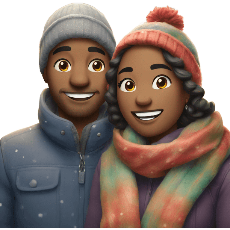 smiling couple indoors with jewelry in the snow during Christmas  emoji