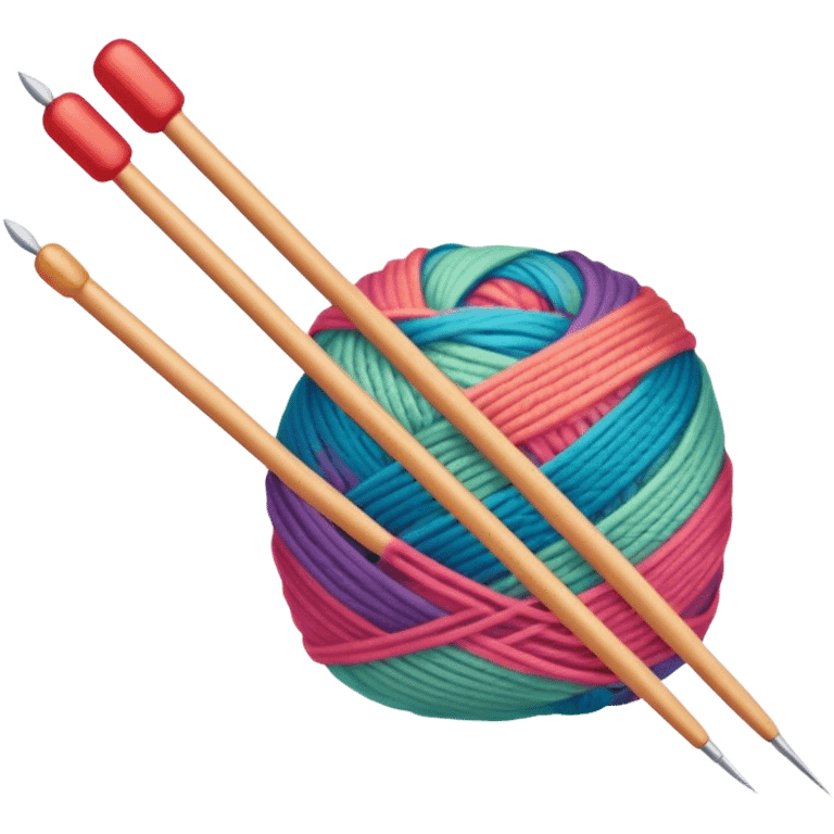 Knitting icon, knitting needles, colorful yarn, partially knitted fabric, minimalistic style, clean lines, transparent background. emoji