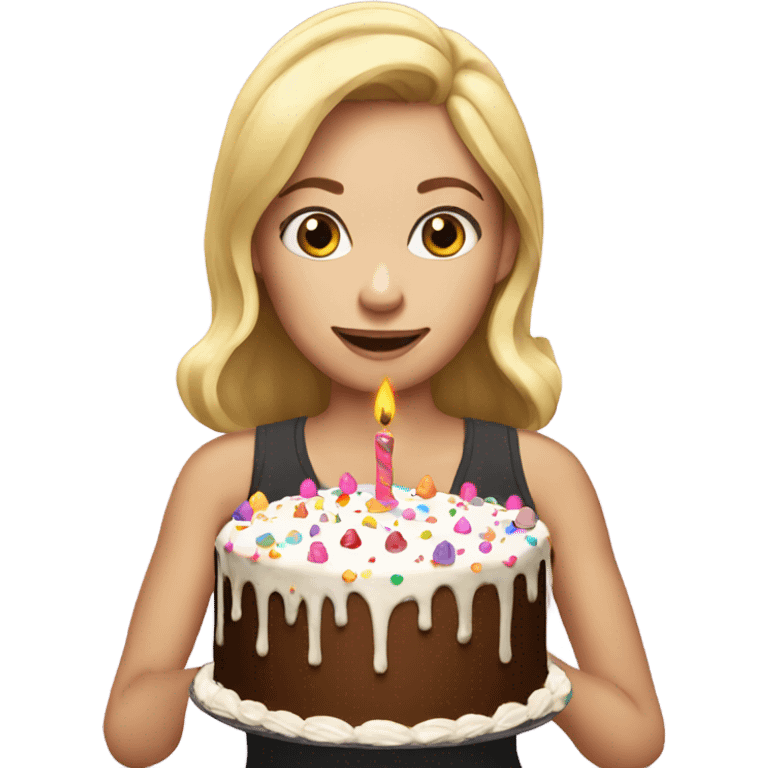 blonde girl with birthday cake emoji