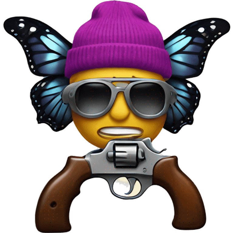 butterfly holding two guns in a beanie  emoji