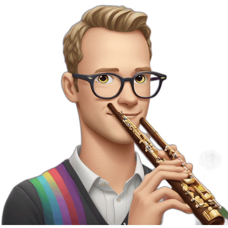 Jonathan Toews wearing glasses as a rainbow musical flute instrument in a symphony with pastel roses emoji