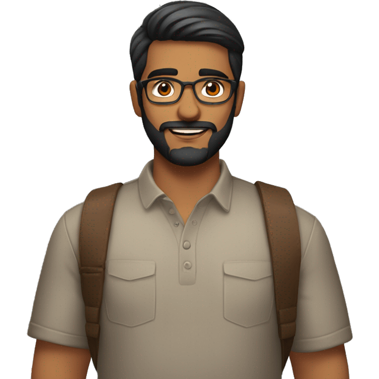 Indian man in his 20's with beard and good jawline and a goatee and combed back hair and glasses emoji