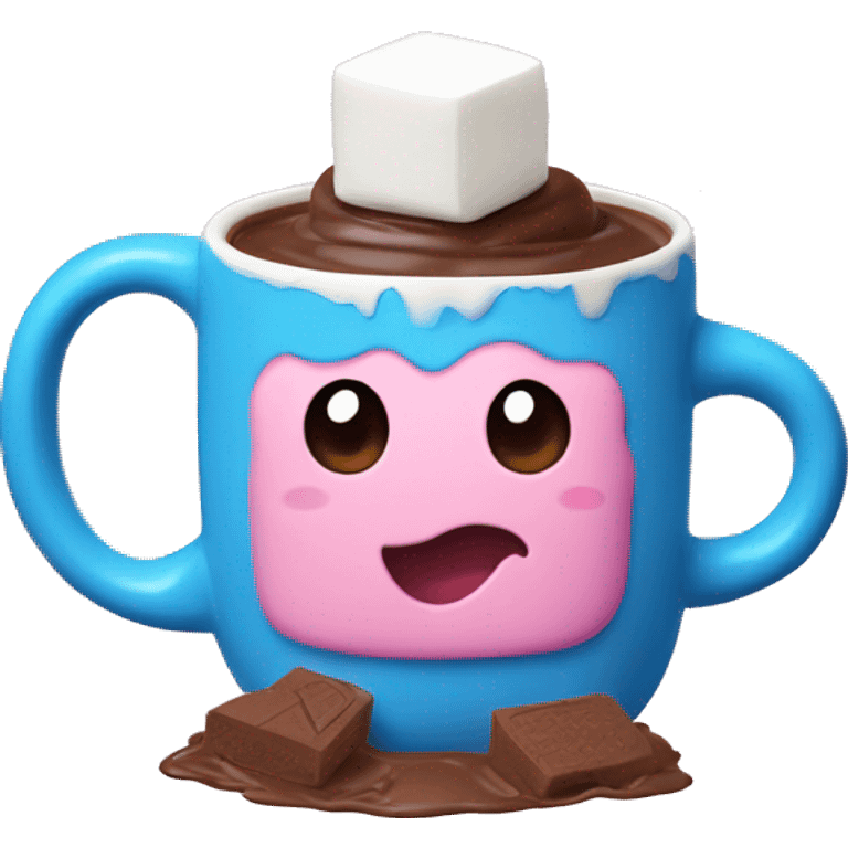 Marshmallow with hot chocolate in a blue and pink mug emoji