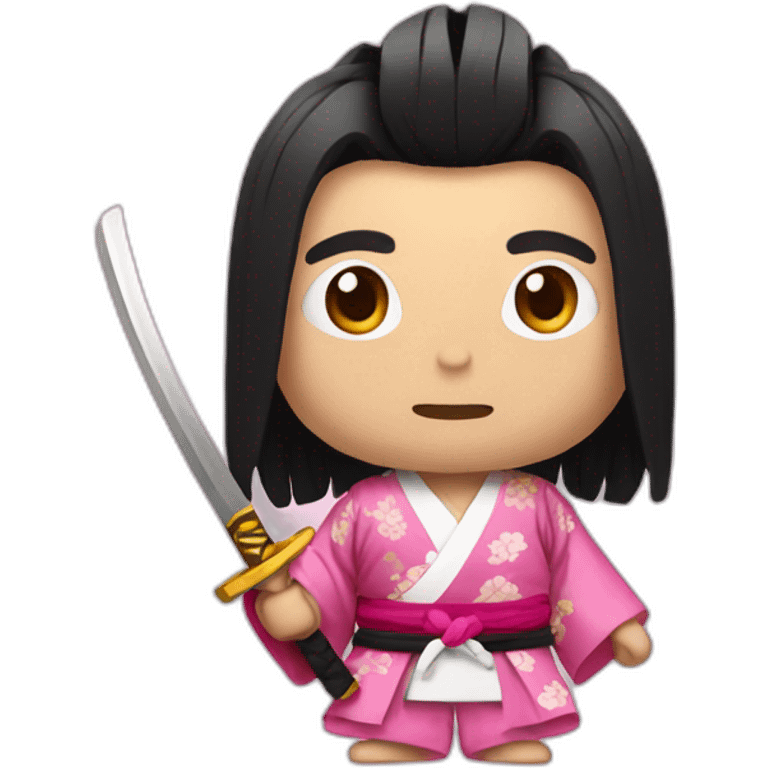 Samurai with a long black hair and pink kimono  emoji