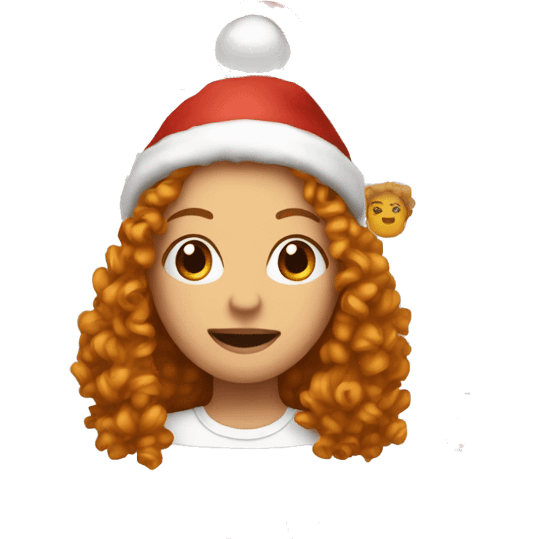 woman with christmas hat, ginger long hair curly  emoji