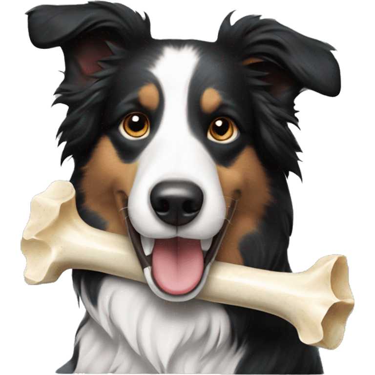 Border collie with bone in mouth emoji