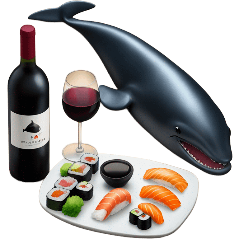 Pilot whale, wine, sushi emoji