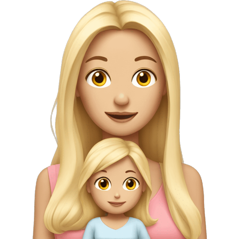 long hair blonde mother with 2 female babies emoji