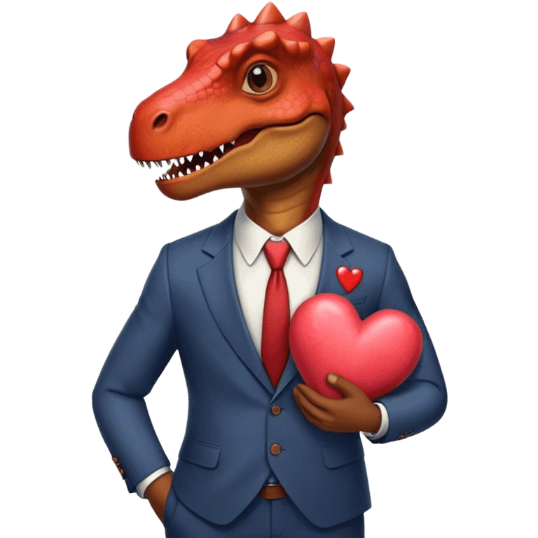 old dinosaur in a suit holding a big hear  emoji