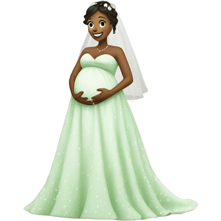 Pregnant Bride in green polkadot wedding dress emoji