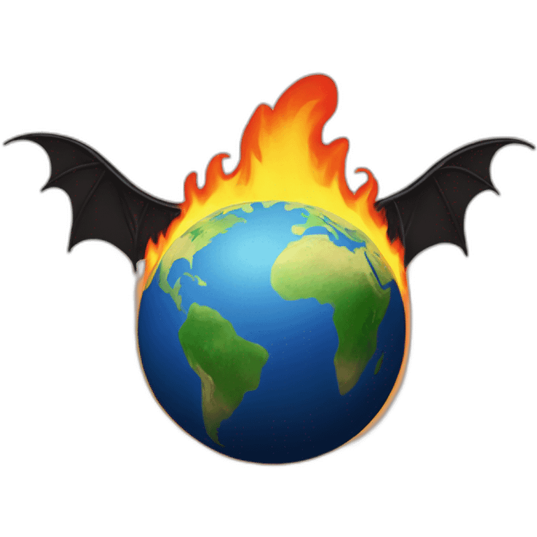 flat earth on fire with bat wings and peper clip emoji