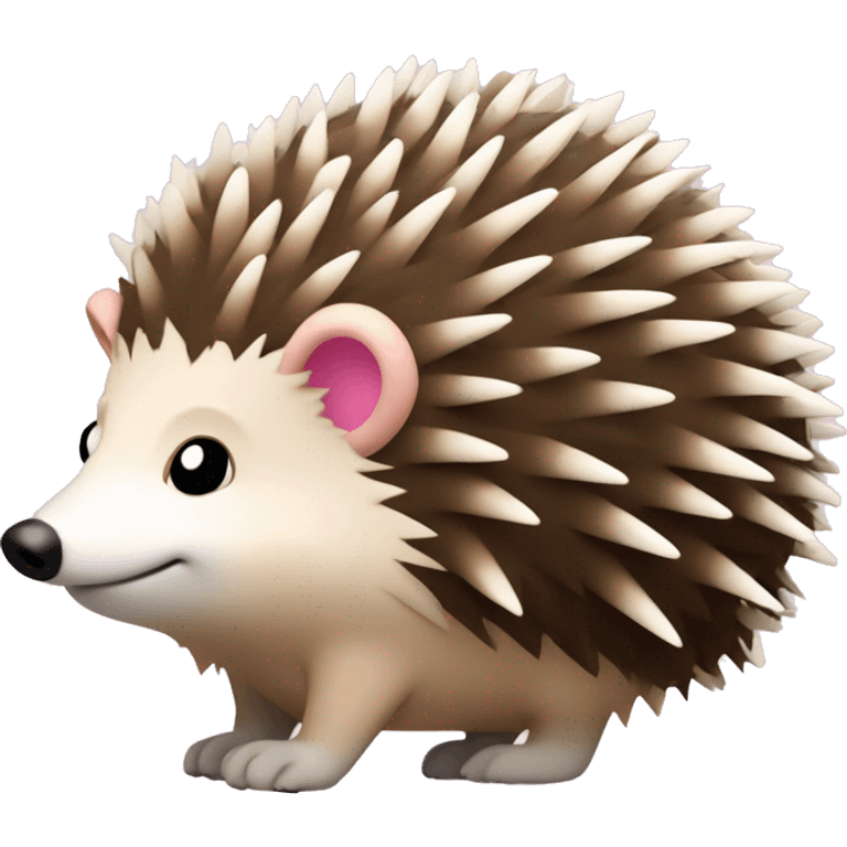 Hedgehog white brown quills one pink ear one brown ear different colored ears full body emoji