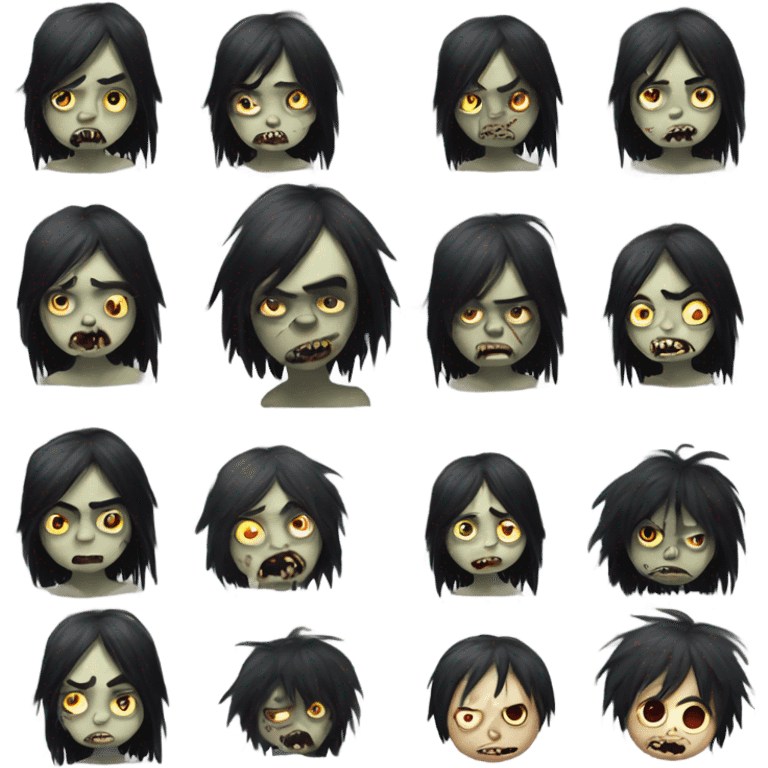 Boy, black hair, medium long, emo, shaggy, zombie, dark, spooky, pale skin, creepy expression emoji