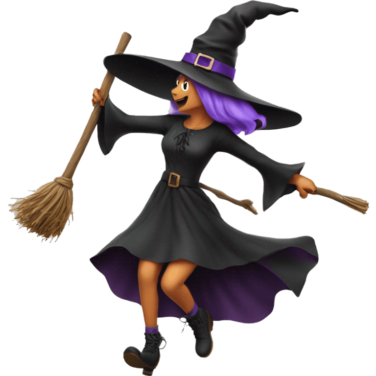 witch, flying to the left on a broom, throwing candy. emoji