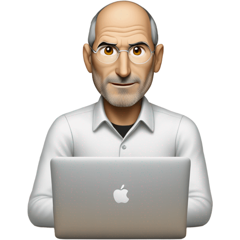 Steve Jobs using a MacBook at a desk emoji