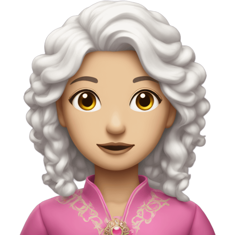 a girl with a white hair and pink in the end and a pink eyes with royal clothes emoji