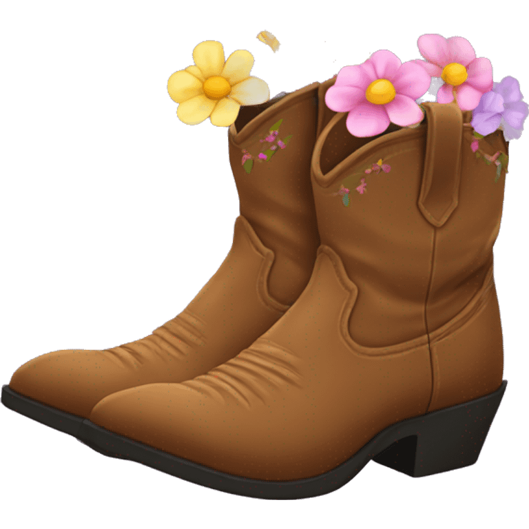 cowboy boots with flowers coming out of the top emoji