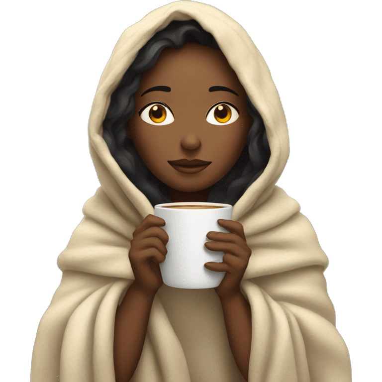 girl inside a blanket sipping coffee eyes closed emoji