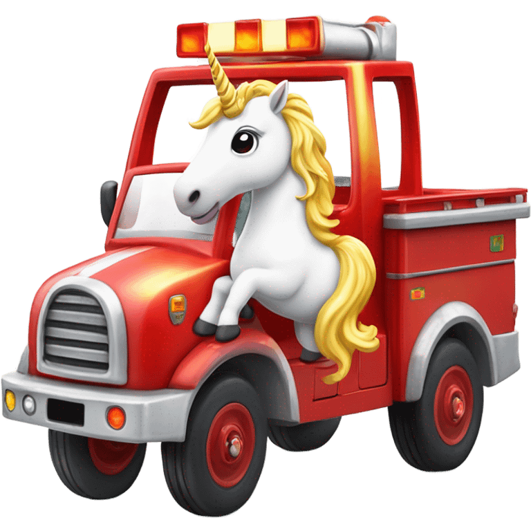 Unicorn driving fire truck emoji