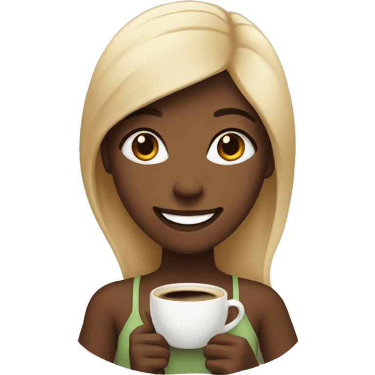 Girl with coffee smiling emoji