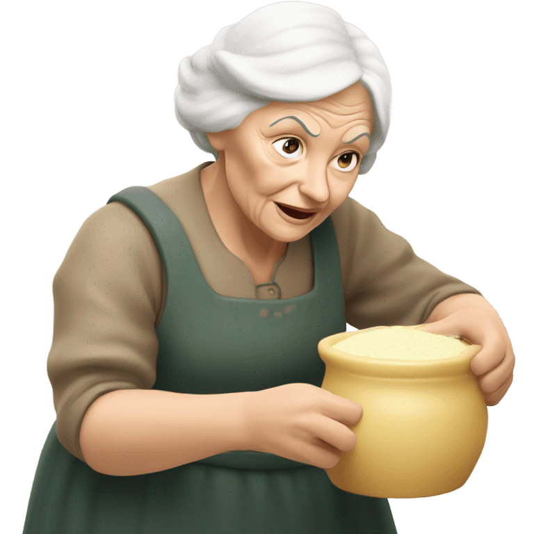 Old Caucasian lady white hair butter churning emoji